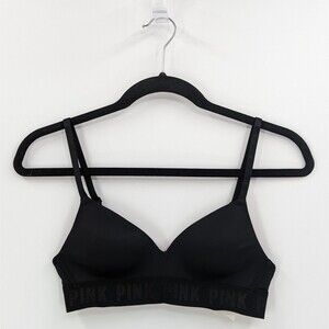 Victoria's Secret PINK Bra Women's 32A Black Lightly Lined Wireless